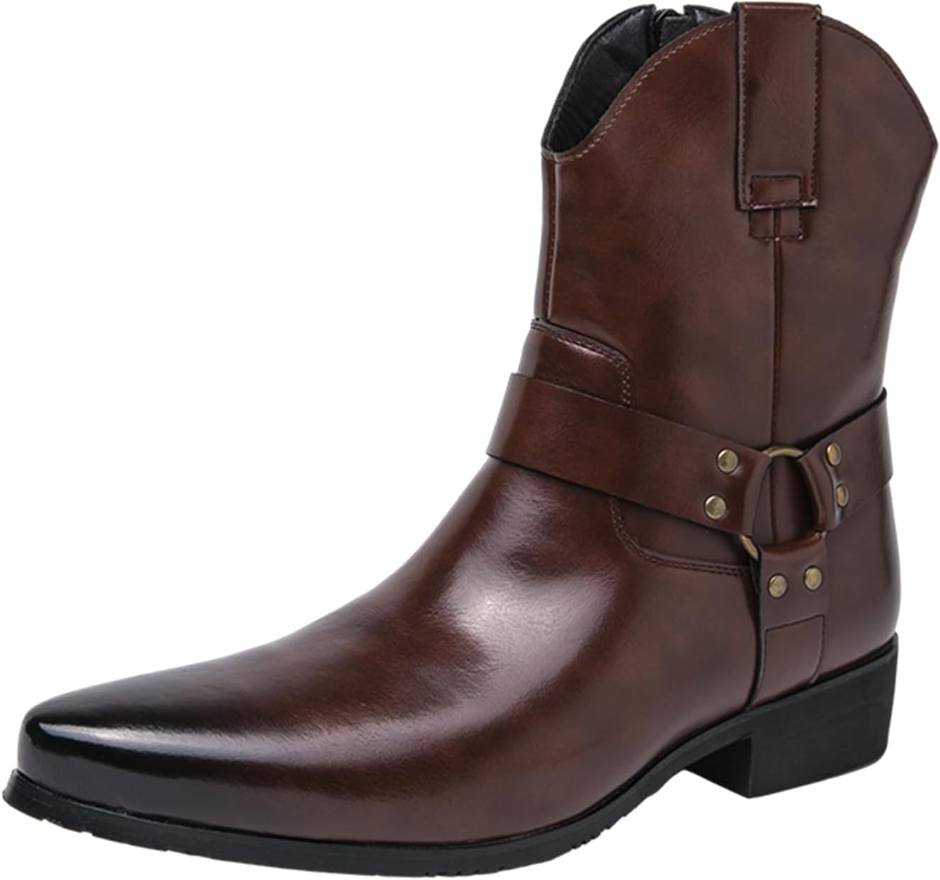 Мужские вестерн-бутсы EGGDK - модный заостренный носок, массивный низкий каблук, боковая молния с пряжкой, ретро-классика, короткие нескользящие ботинки, коричневый
Мужские вестерн-бутсы EGGDK - модный заостренный носок, массивный низкий каблук, боковая молния с пряжкой, ретро-классика, короткие нескользящие ботинки, коричневый