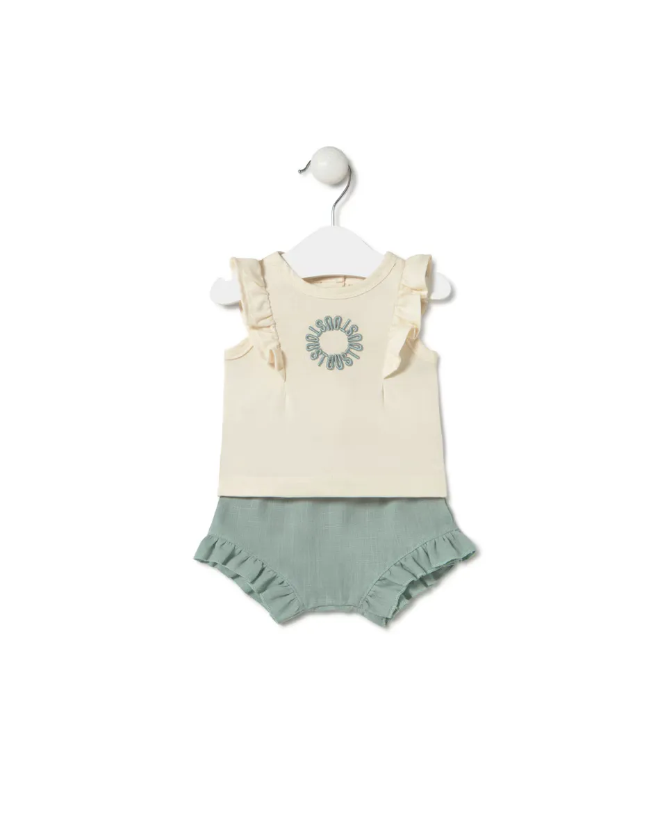 Набор для малышей 2 предмета с крашеными хлопковыми рюшами Tous, цвет Verde Agua
Набор для малышей 2 предмета с крашеными хлопковыми рюшами Tous, цвет Verde Agua