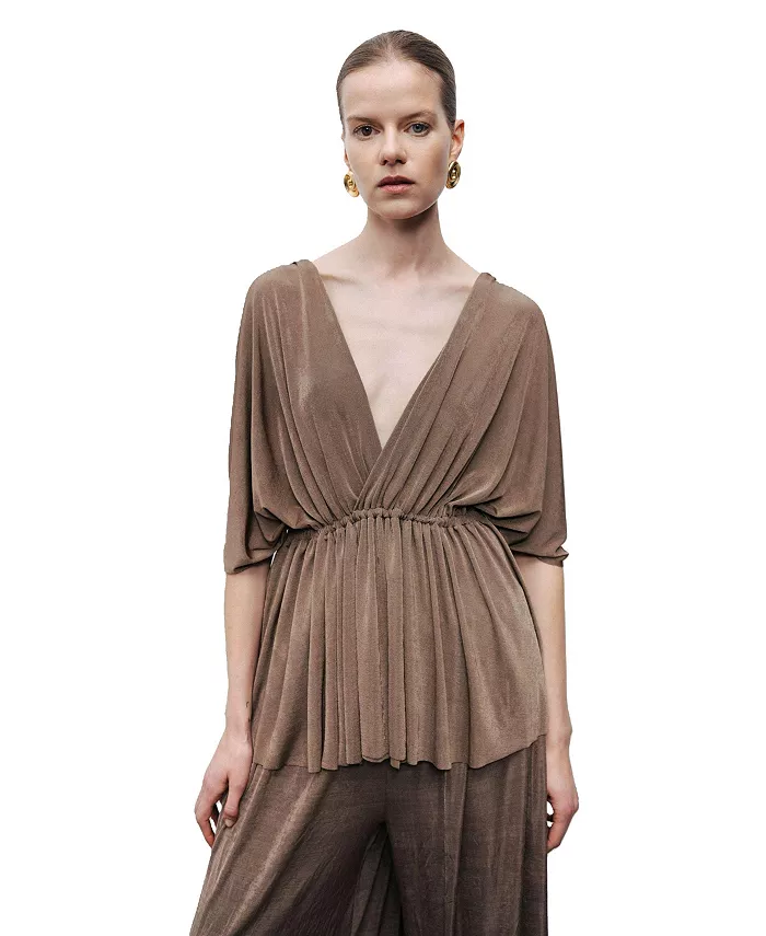 Женская блузка с V-образным вырезом и отделкой бисером NOCTURNE, коричневый
Женская блузка с V-образным вырезом и отделкой бисером NOCTURNE, коричневый