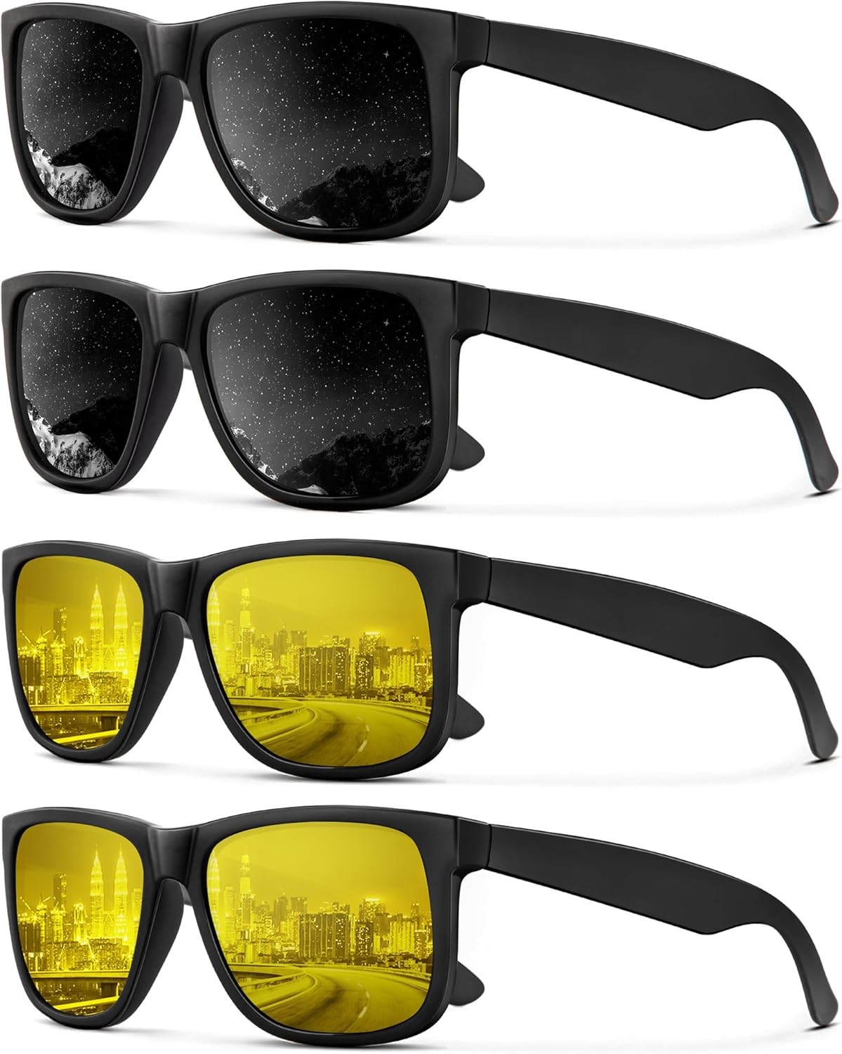 Солнцезащитные очки KALIYADI для мужчин и женщин, поляризованные, классическая матовая черная оправа, защита от УФ-излучения, комплект из 3 штук, Black + Black + Night Vision + Night Vision
Солнцезащитные очки KALIYADI для мужчин и женщин, поляризованные, классическая матовая черная оправа, защита от УФ-излучения, комплект из 3 штук, Black + Black + Night Vision + Night Vision