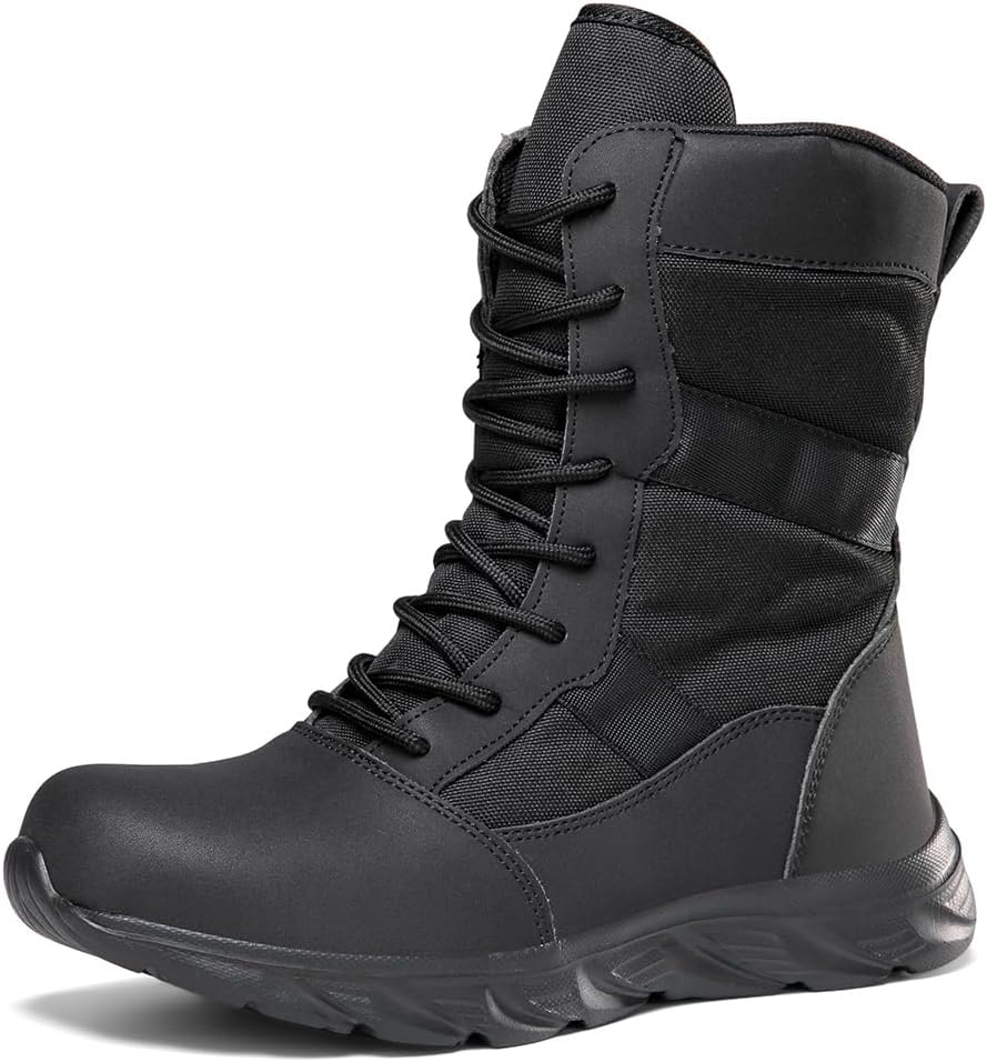 Тактические военные ботинки LEIJOP для мужчин, высокие боевые ботинки с верхом из искусственной кожи и противоскользящей подошвой из TPR, легкие походные ботинки весом 1,0 кг для кемпинга, охоты и работы, черный
Тактические военные ботинки LEIJOP для мужчин, высокие боевые ботинки с верхом из искусственной кожи и противоскользящей подошвой из TPR, легкие походные ботинки весом 1,0 кг для кемпинга, охоты и работы, черный