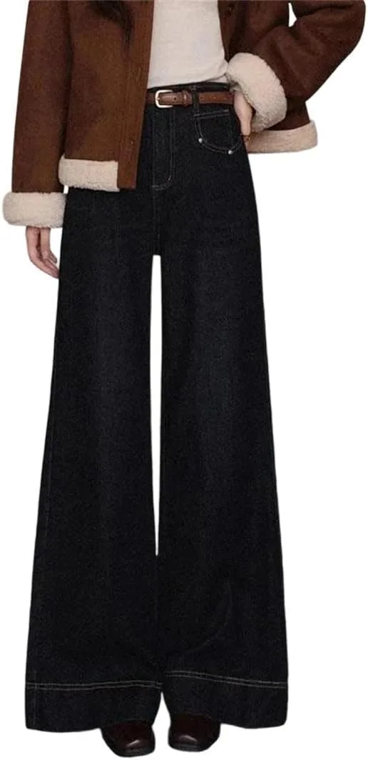 Женские темно-синие ретро джинсы с высокой талией и широкими штанинами
Женские темно-синие ретро джинсы с высокой талией и широкими штанинами