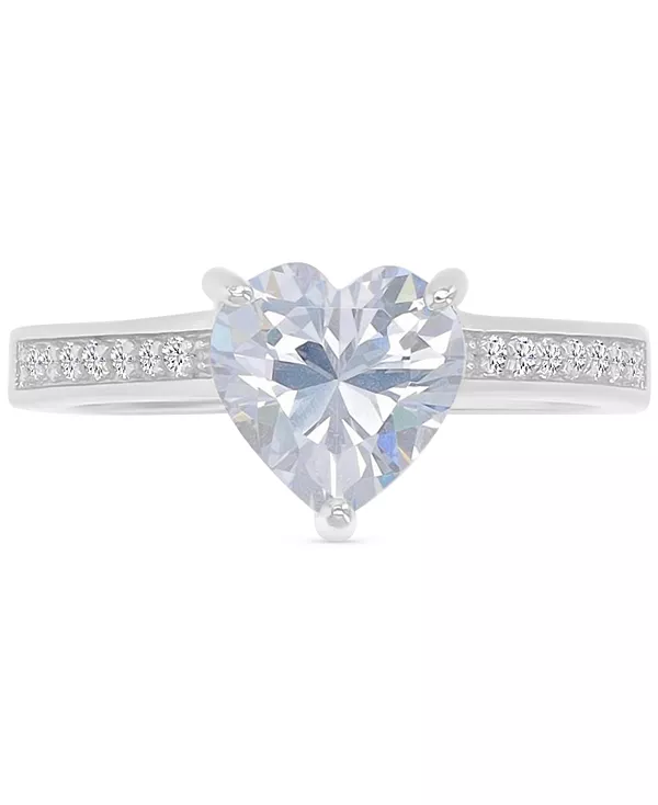Кольцо для помолвки или обещания в форме сердца с кубическим цирконием и круглыми камнями из стерлингового серебра Macy'S, rhodium