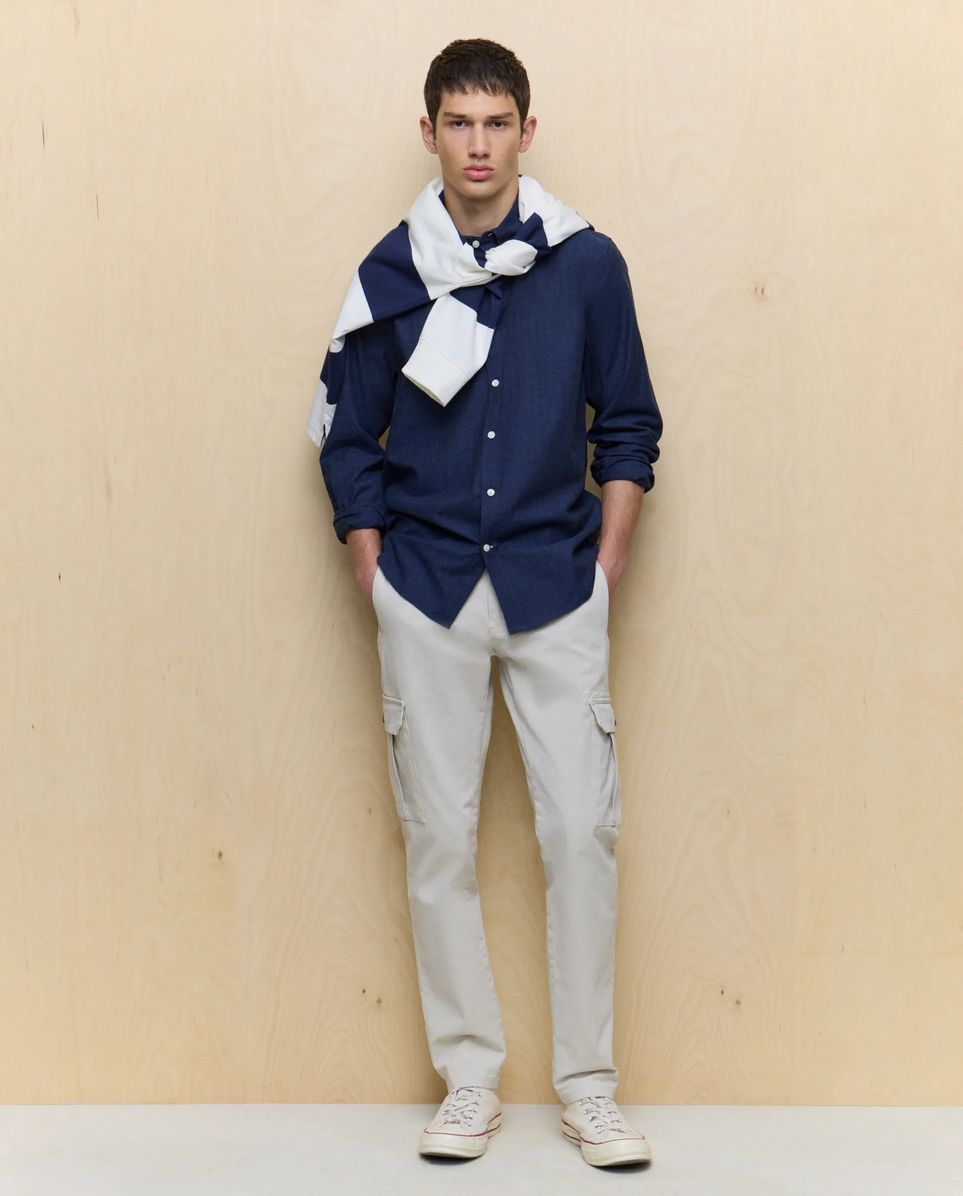 Мужская однотонная рубашка с длинным рукавом Easy Wear, синий 
Мужская однотонная рубашка с длинным рукавом Easy Wear, синий