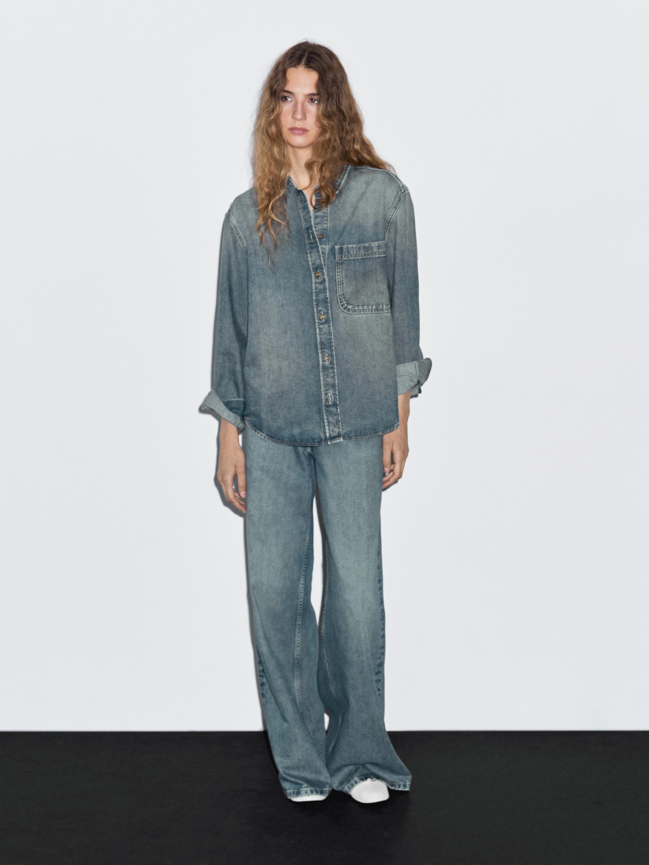 Джинсы с высокой талией и широкими штанинами Massimo Dutti, светло-голубой
Джинсы с высокой талией и широкими штанинами Massimo Dutti, светло-голубой