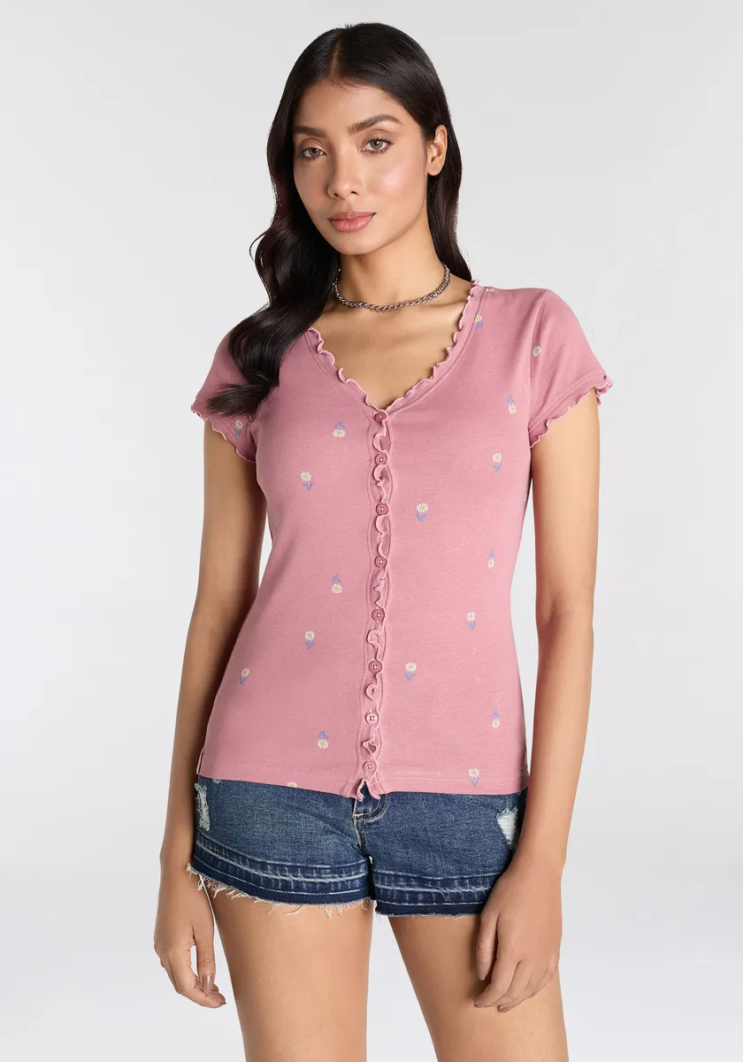 Футболка KangaROOS с планкой на пуговицах и изящными рюшами, розовый
Футболка KangaROOS с планкой на пуговицах и изящными рюшами, розовый