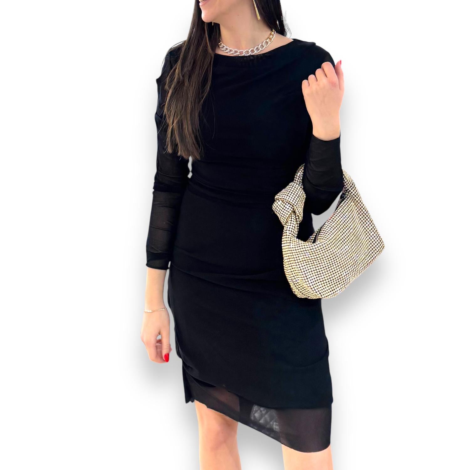 Платье с неровной сеткой и подкладкой, черное Petit Pois By Viviana G 
Платье с неровной сеткой и подкладкой, черное Petit Pois By Viviana G