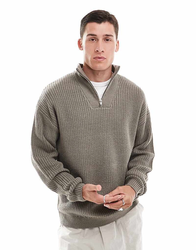 Коричневый джемпер в рыбацком стиле с молнией 1/4 New Look
Коричневый джемпер в рыбацком стиле с молнией 1/4 New Look