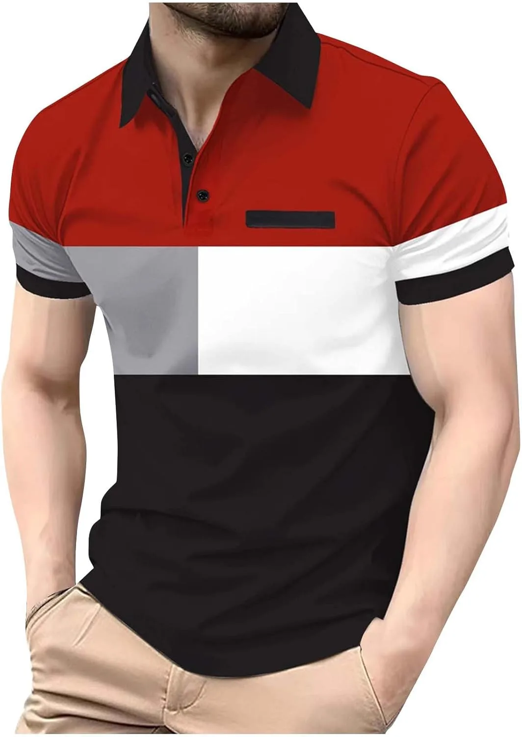 Мужская поло для гольфа с коротким рукавом и цветными блоками QUNPIU
Мужская поло для гольфа с коротким рукавом и цветными блоками QUNPIU