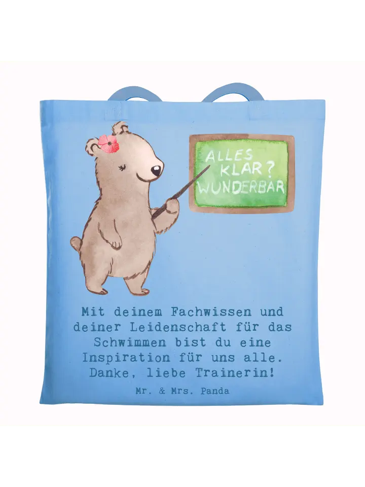 Сумка для переноски Mr & Mrs Panda Schwimmen Trainerin Inspiration mit, небесно-синий 
Сумка для переноски Mr & Mrs Panda Schwimmen Trainerin Inspiration mit, небесно-синий