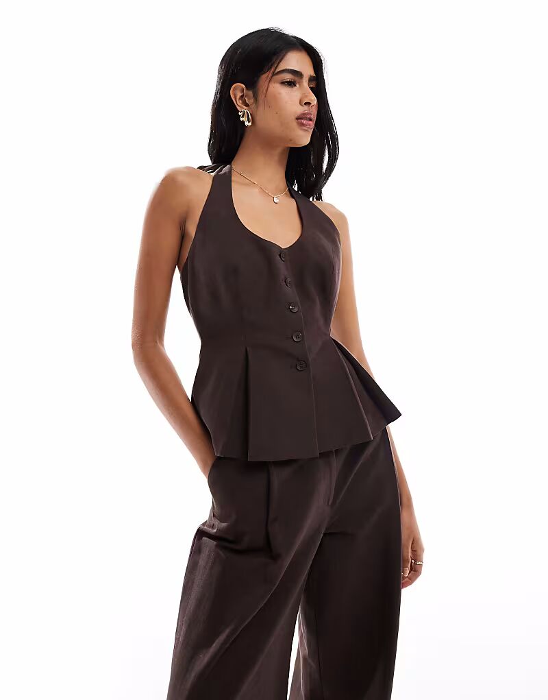 Топ-халтер из льняной смеси шоколадного цвета Asos Design
Топ-халтер из льняной смеси шоколадного цвета Asos Design