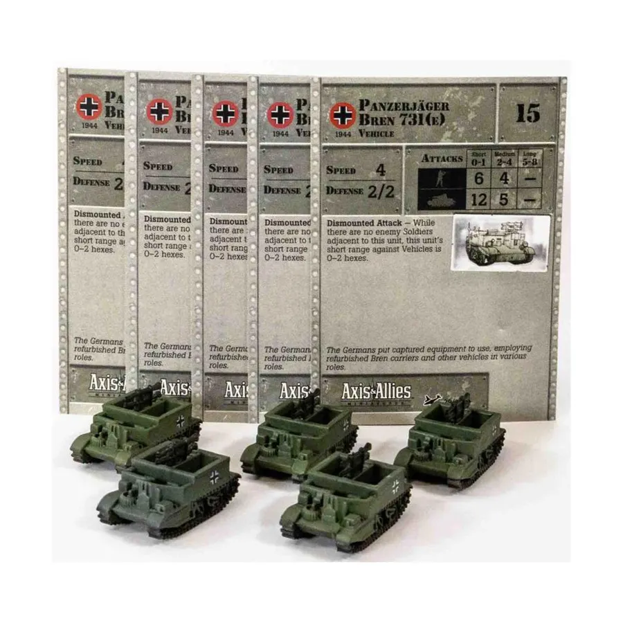 Panzerjager Bren 731(E) (U) x5, Axis & Allies - Collectible Miniatures Game - Reserves Singles
Panzerjager Bren 731(E) (U) x5, Axis & Allies - Collectible Miniatures Game - Reserves Singles