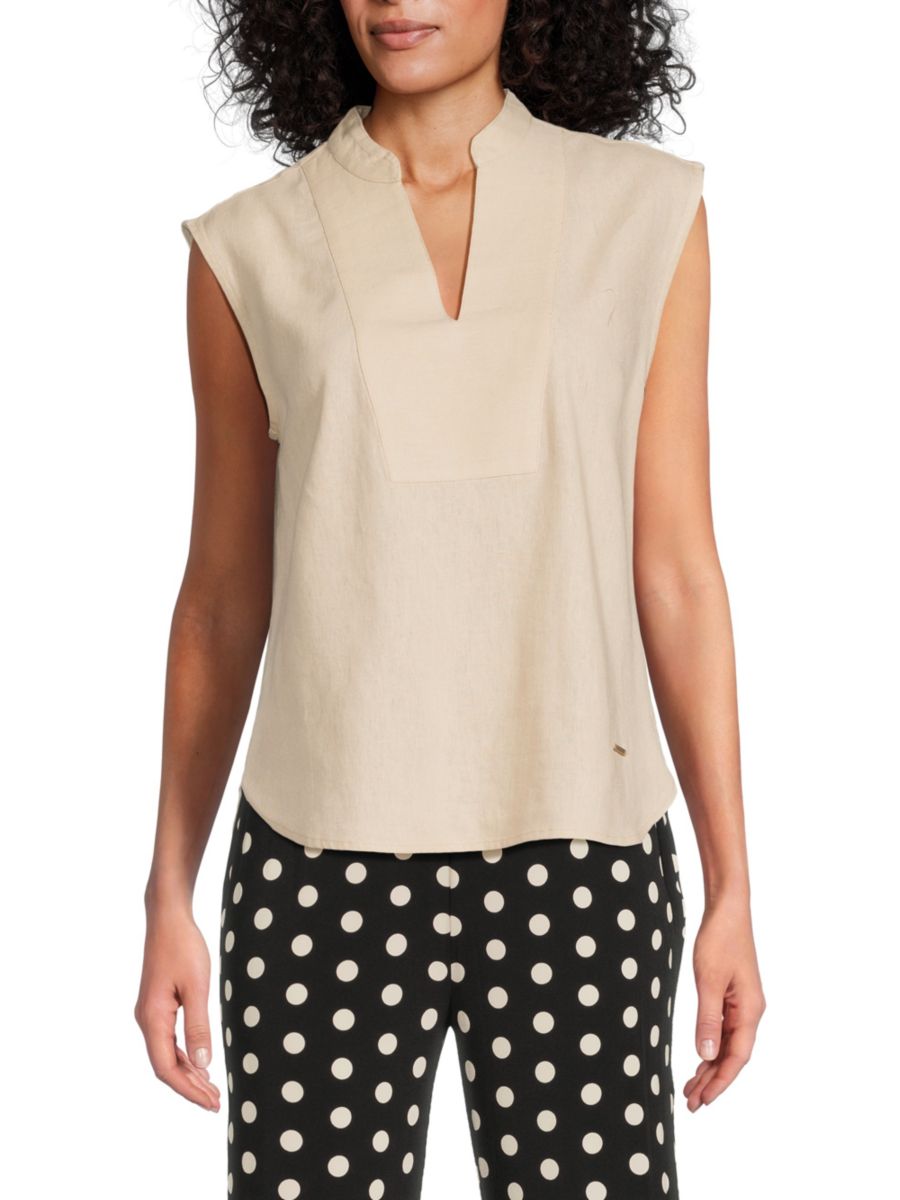 Топ без рукавов из льняной смеси с разрезом на горловине Halston, бежевый
Топ без рукавов из льняной смеси с разрезом на горловине Halston, бежевый