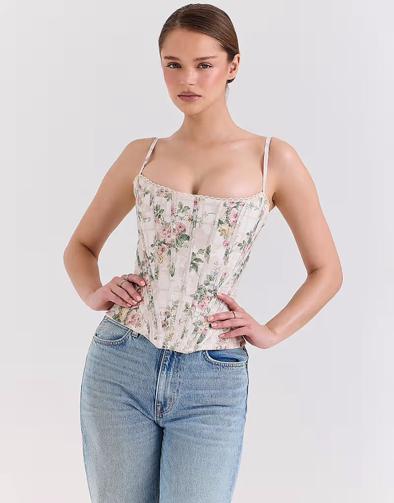 Топ-корсет House of CB Cadie из хлопка с цветочным принтом в кремовом цвете 
Топ-корсет House of CB Cadie из хлопка с цветочным принтом в кремовом цвете