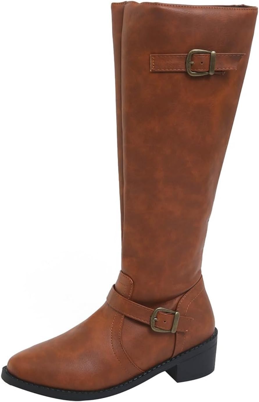 Женские сапоги до колена с низким каблуком, заостренным носком и боковой молнией, массивный каблук, модные сапоги из искусственной кожи с двойной пряжкой Baxtayel, светло-коричневый
Женские сапоги до колена с низким каблуком, заостренным носком и боковой молнией, массивный каблук, модные сапоги из искусственной кожи с двойной пряжкой Baxtayel, светло-коричневый