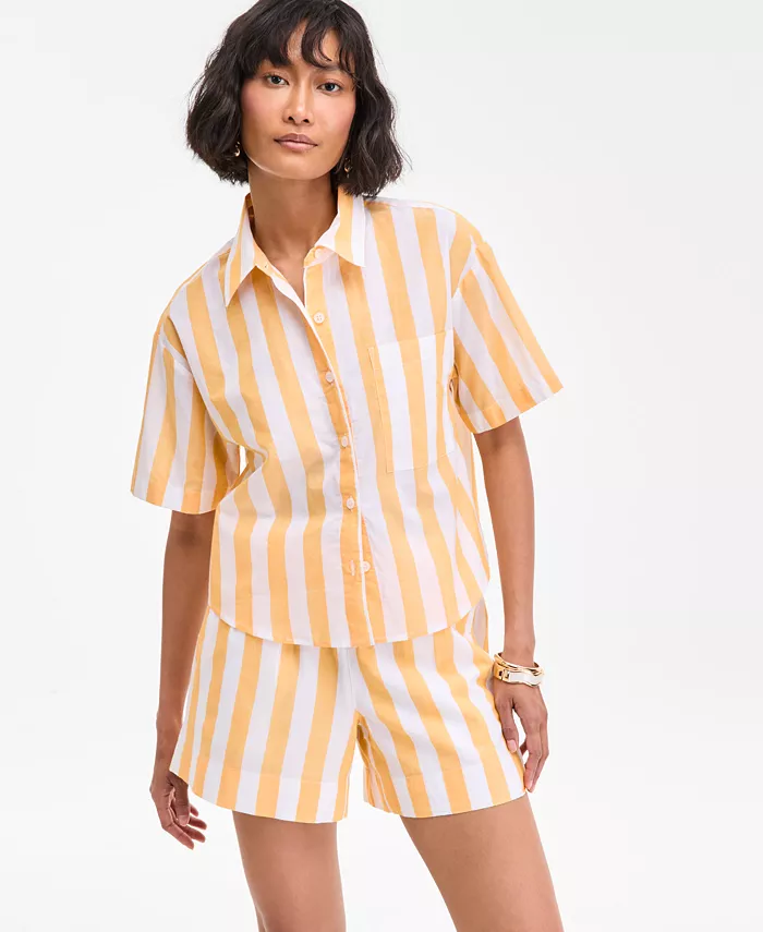 Женская хлопковая рубашка с коротким рукавом в полоску On 34th, желтый
Женская хлопковая рубашка с коротким рукавом в полоску On 34th, желтый