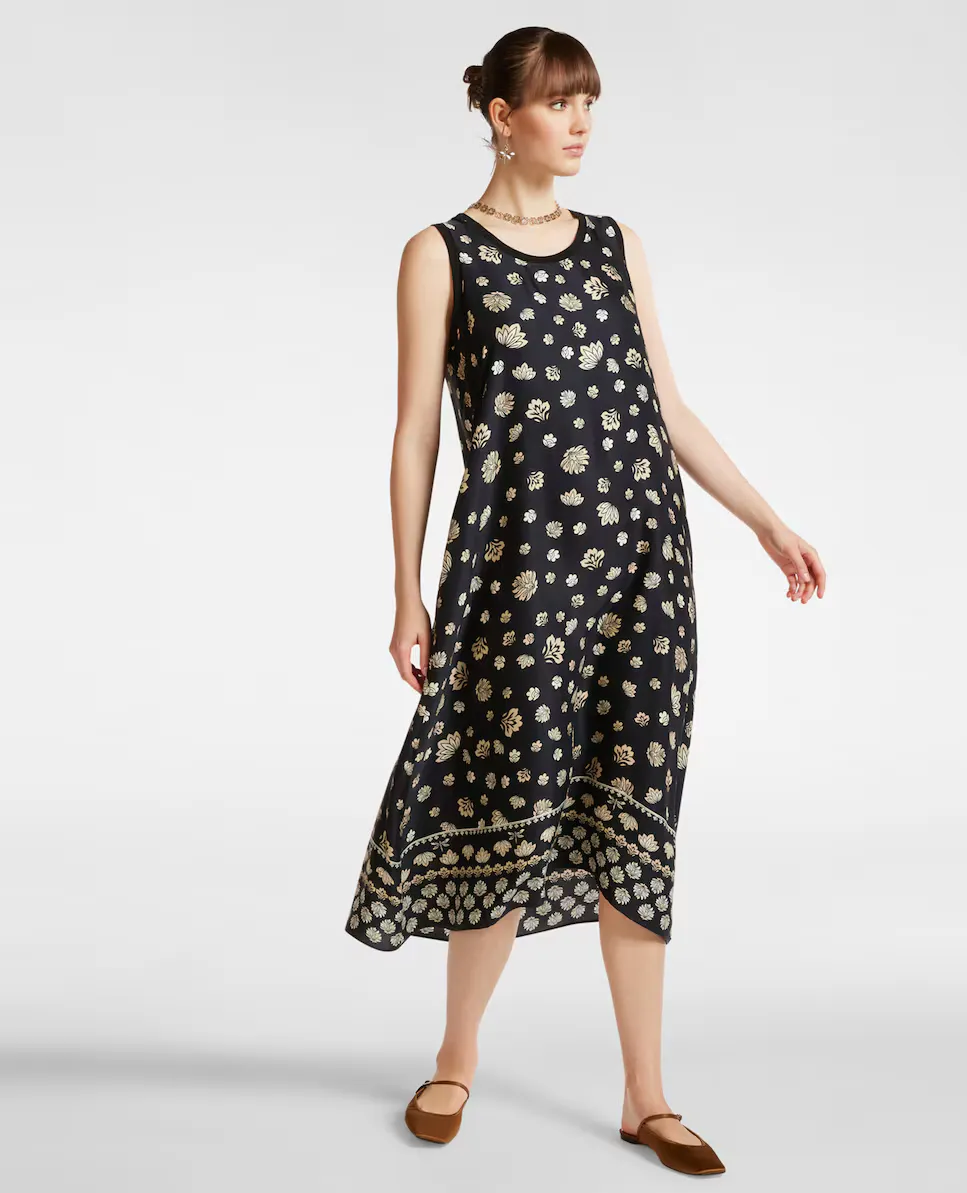 Платье с принтом и отделкой в рубчик Elena Miró, черный 
Платье с принтом и отделкой в рубчик Elena Miró, черный