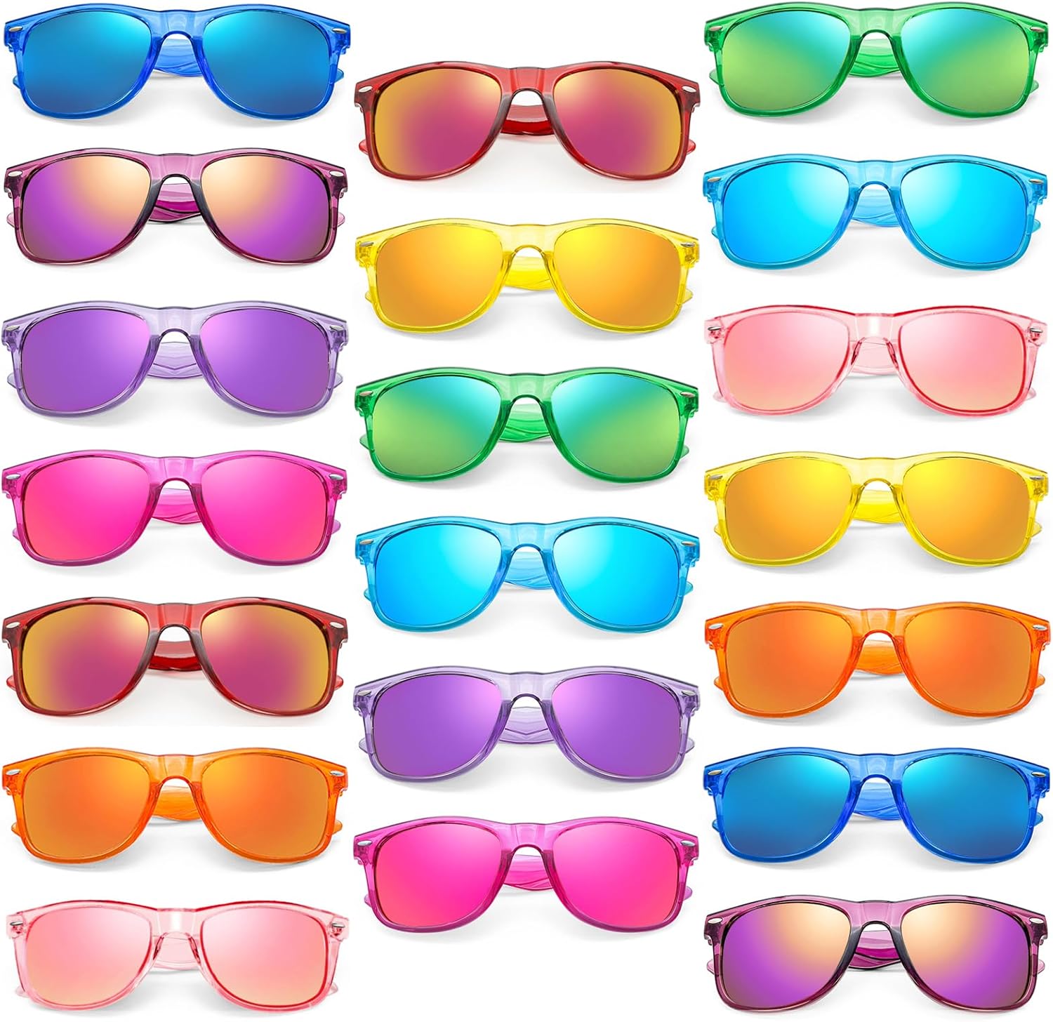 Набор из 10/20 цветных солнцезащитных очков с зеркальными линзами, оптом, для вечеринок, классические очки, для дня рождения, пляжа, бассейна, унисекс, для взрослых SUNOVELTIES, Clear Trans Frame Mirrored-20
Набор из 10/20 цветных солнцезащитных очков с зеркальными линзами, оптом, для вечеринок, классические очки, для дня рождения, пляжа, бассейна, унисекс, для взрослых SUNOVELTIES, Clear Trans Frame Mirrored-20