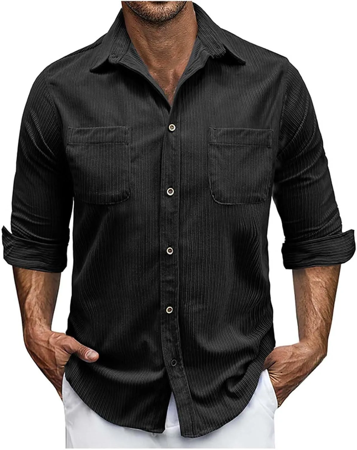 Мужская рубашка из вельвета с длинным рукавом и нагрудными карманами
Мужская рубашка из вельвета с длинным рукавом и нагрудными карманами