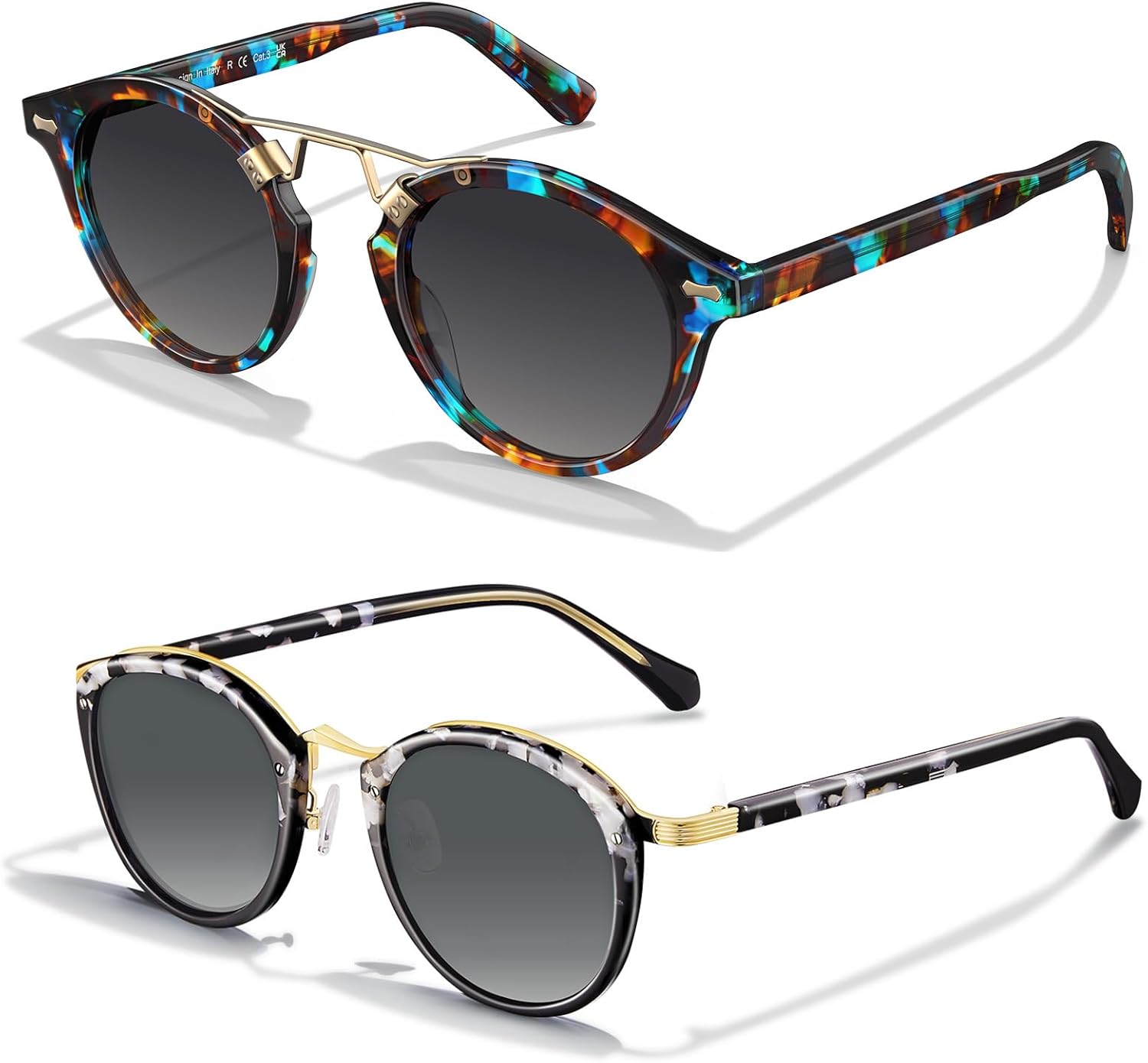 Солнцезащитные очки CARFIA с металлической перемычкой из ацетата для женщин, поляризованные, с защитой от УФ-излучения, в стиле ретро, круглые солнцезащитные очки, Black
Солнцезащитные очки CARFIA с металлической перемычкой из ацетата для женщин, поляризованные, с защитой от УФ-излучения, в стиле ретро, круглые солнцезащитные очки, Black