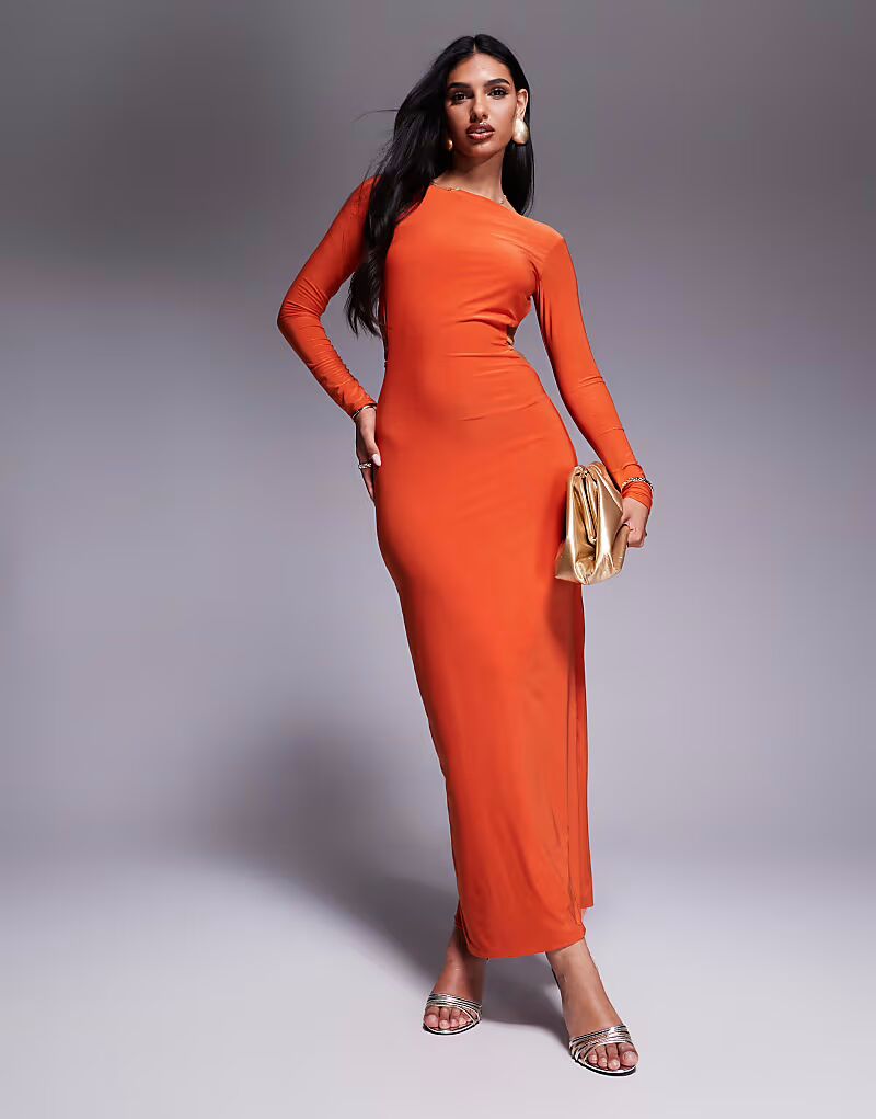 Платье Missyempire облегающее макси с открытой спиной и бретельками оранжевого цвета 
Платье Missyempire облегающее макси с открытой спиной и бретельками оранжевого цвета