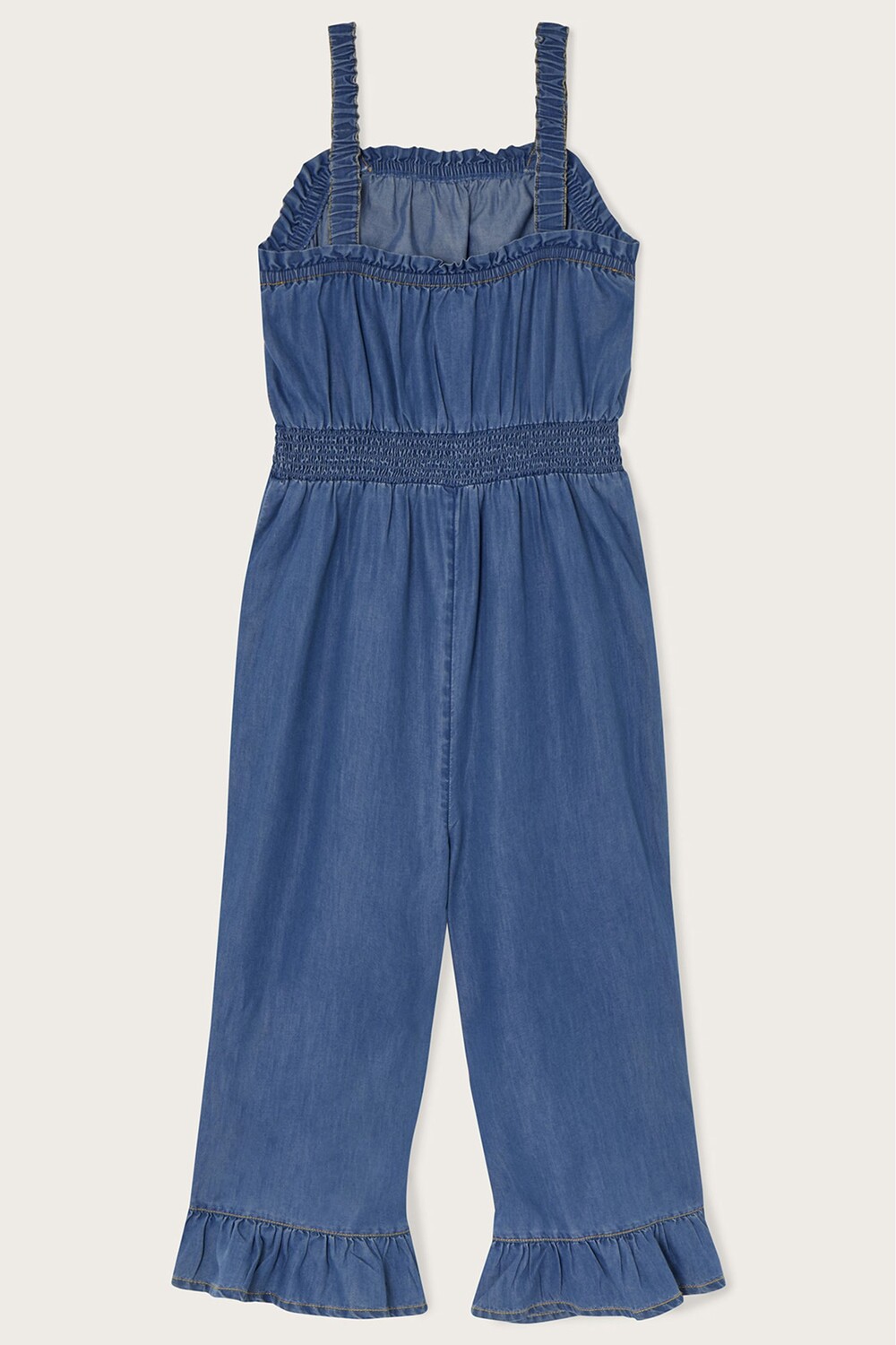 Комбинезон из ткани шамбре с рюшами по низу Monsoon, синий 
Комбинезон из ткани шамбре с рюшами по низу Monsoon, синий
