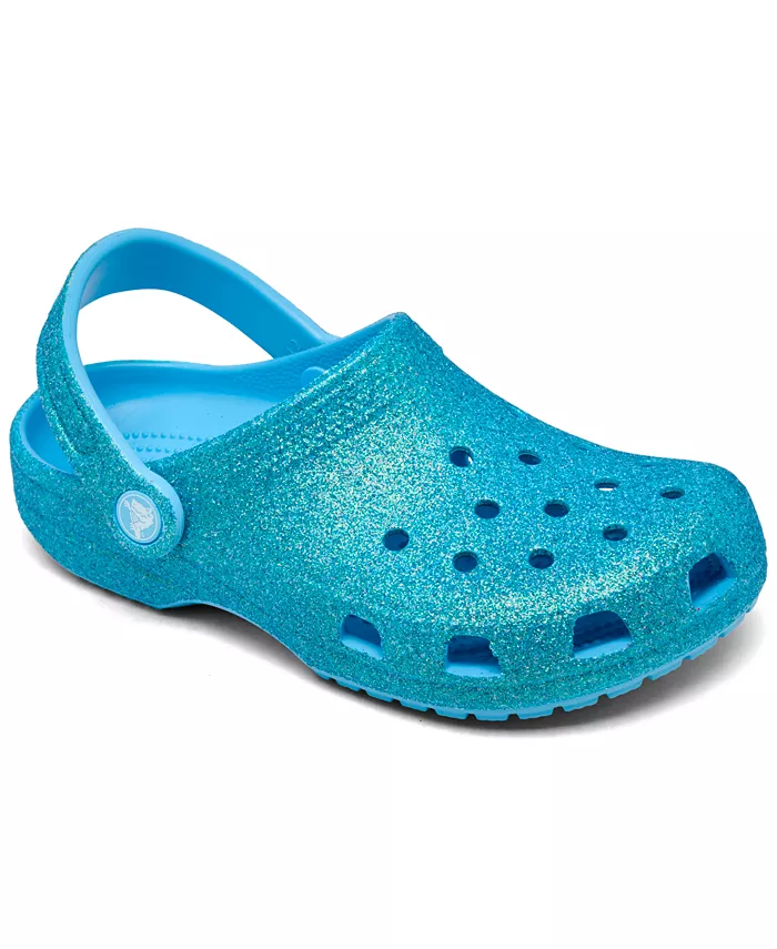 Классические блестящие сабо для девочек от Finish Line Crocs, синий 
Классические блестящие сабо для девочек от Finish Line Crocs, синий
