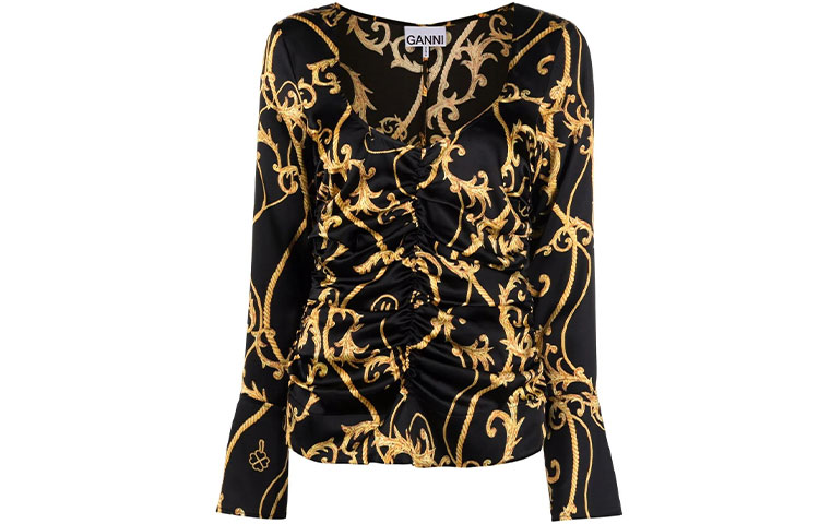 Топ с принтом и сборкой GANNI, черный
Топ с принтом и сборкой GANNI, черный