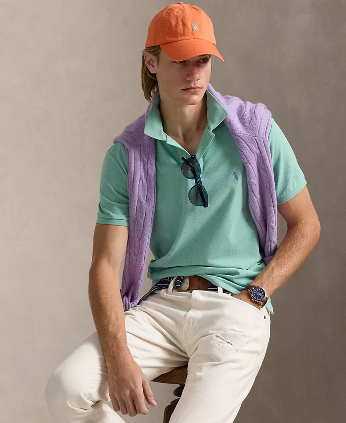 Мужская хлопковая поло с сетчатой вставкой Custom Slim Fit Polo Ralph Lauren, зеленый 
Мужская хлопковая поло с сетчатой вставкой Custom Slim Fit Polo Ralph Lauren, зеленый