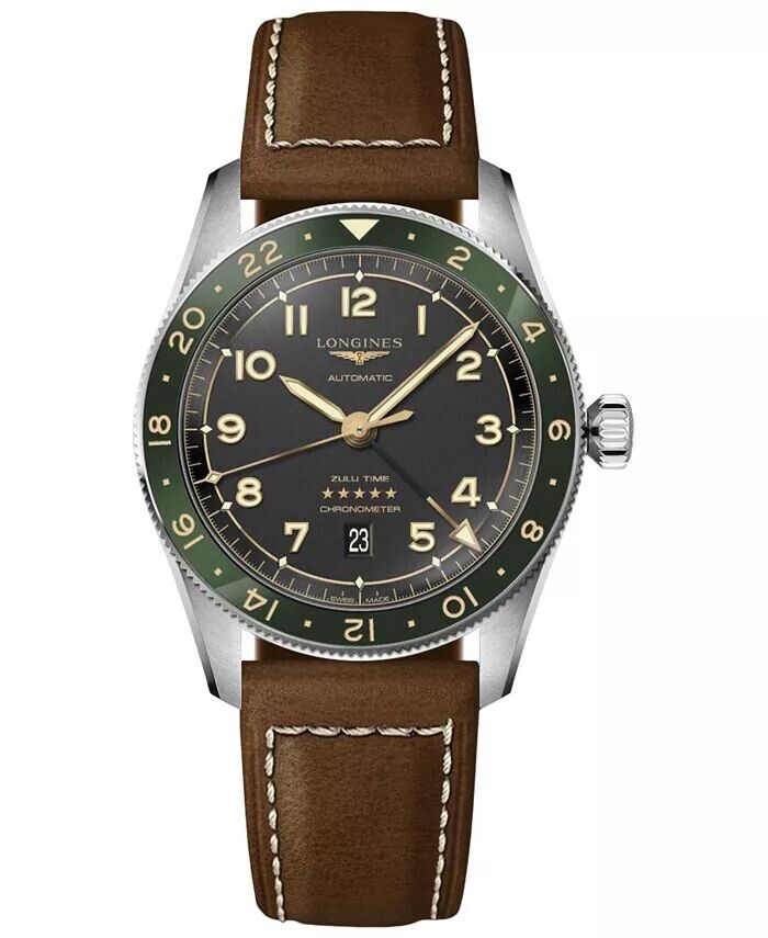 Мужские швейцарские автоматические часы Spirit Zulu Time с коричневым кожаным ремешком, 42 мм Longines, черный
Мужские швейцарские автоматические часы Spirit Zulu Time с коричневым кожаным ремешком, 42 мм Longines, черный