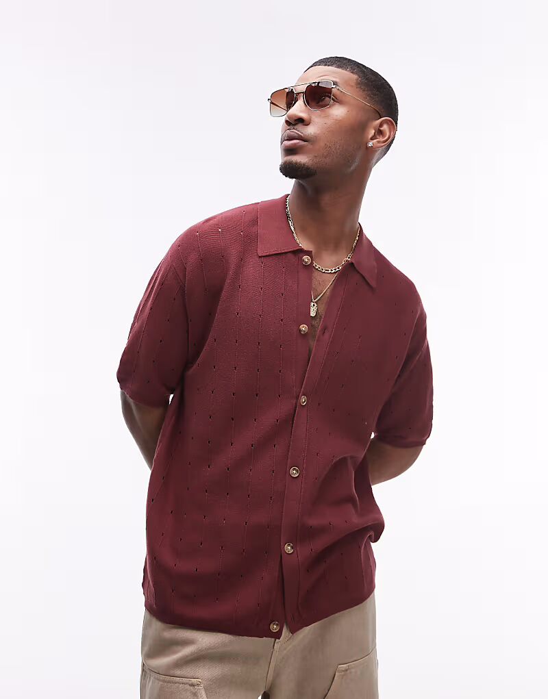 Рубашка-поло Topman с ажурным узором бордового цвета
Рубашка-поло Topman с ажурным узором бордового цвета