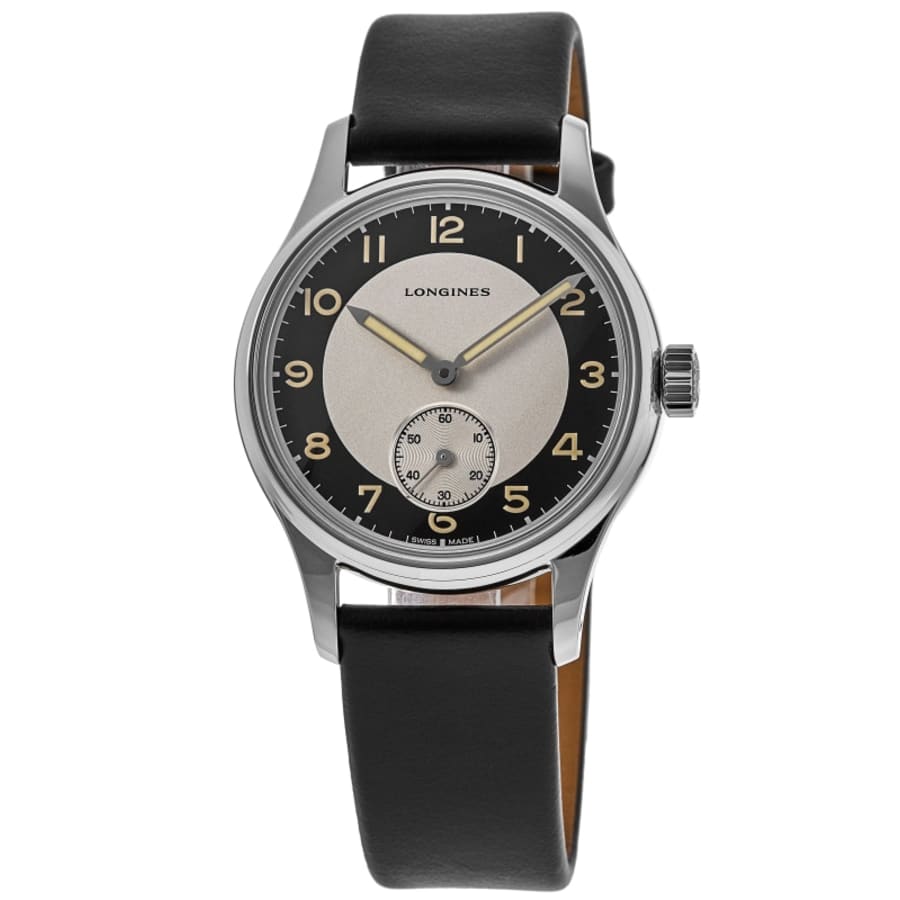Мужские часы Longines Heritage Classic с черным и серебристым циферблатом и кожаным ремешком
Мужские часы Longines Heritage Classic с черным и серебристым циферблатом и кожаным ремешком