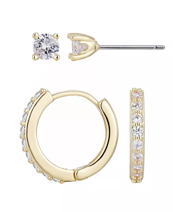 Комплект из позолоченных кубических циркониевых сережек-гвоздиков и сережек-солитеров Adornia, gold
Комплект из позолоченных кубических циркониевых сережек-гвоздиков и сережек-солитеров Adornia, gold