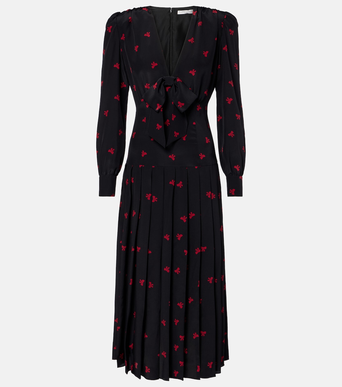 Шелковое платье миди с принтом и бантом Alessandra Rich, Black-Red
Шелковое платье миди с принтом и бантом Alessandra Rich, Black-Red
