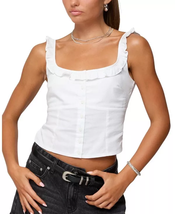 Топ Noga с оборками и плетеными пуговицами Edikted, белый
Топ Noga с оборками и плетеными пуговицами Edikted, белый