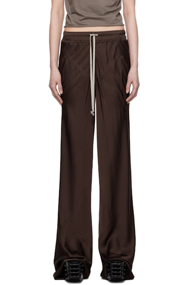 Коричневые брюки Hollywood с косой талией и завязками Rick Owens 
Коричневые брюки Hollywood с косой талией и завязками Rick Owens