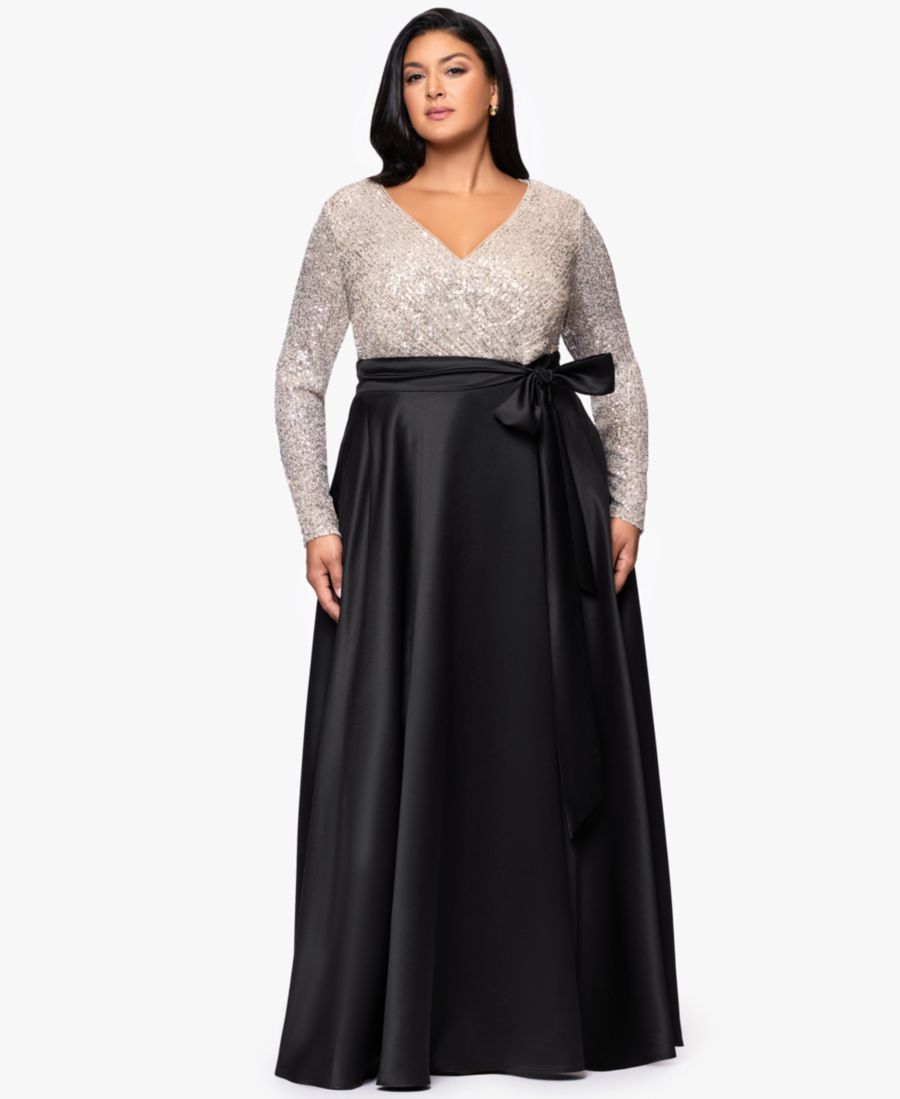 Платье-бальное платье большого размера с длинными рукавами и пайетками XSCAPE, Black Nude Silver
Платье-бальное платье большого размера с длинными рукавами и пайетками XSCAPE, Black Nude Silver