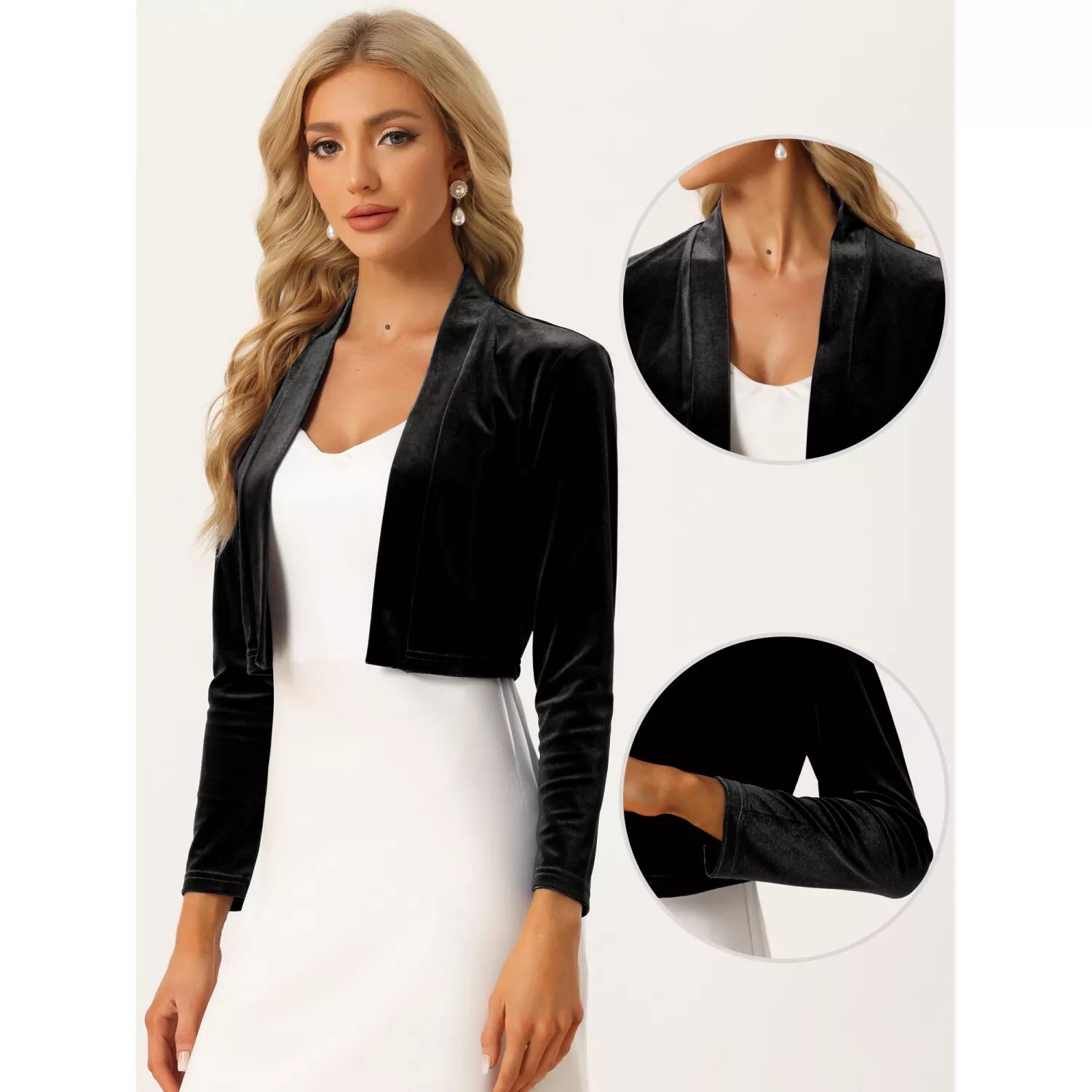 Бархатные плечи для женщин, кардиган с длинными рукавами и открытой передней частью, укороченная куртка-болеро ALLEGRA K, черный
Бархатные плечи для женщин, кардиган с длинными рукавами и открытой передней частью, укороченная куртка-болеро ALLEGRA K, черный