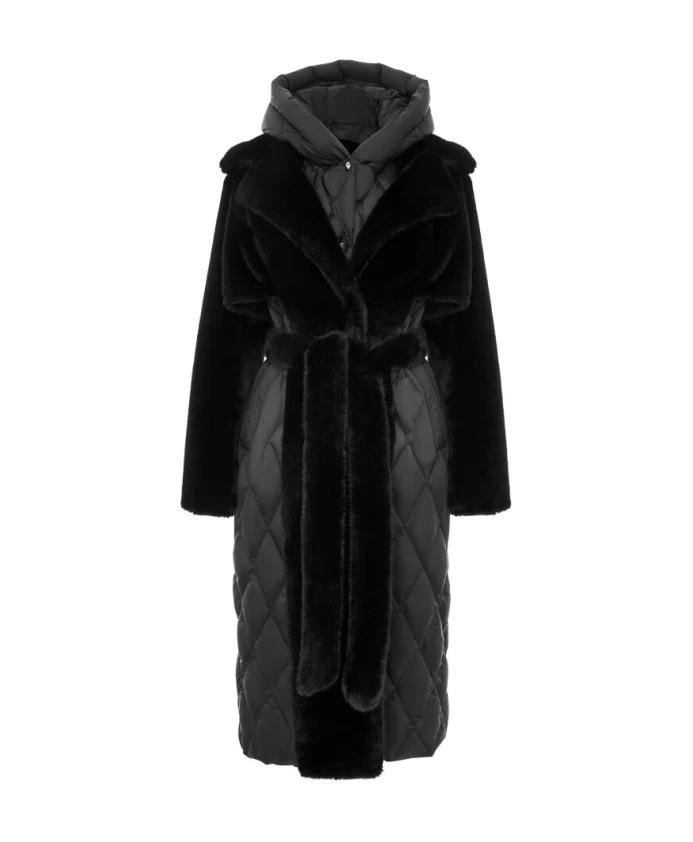 Стеганое пальто из искусственного меха с поясом Cesare Gaspari, черный
Стеганое пальто из искусственного меха с поясом Cesare Gaspari, черный