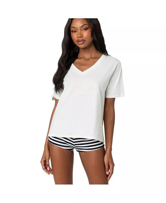 Футболка свободного кроя с V-образным вырезом Edikted, белый
Футболка свободного кроя с V-образным вырезом Edikted, белый