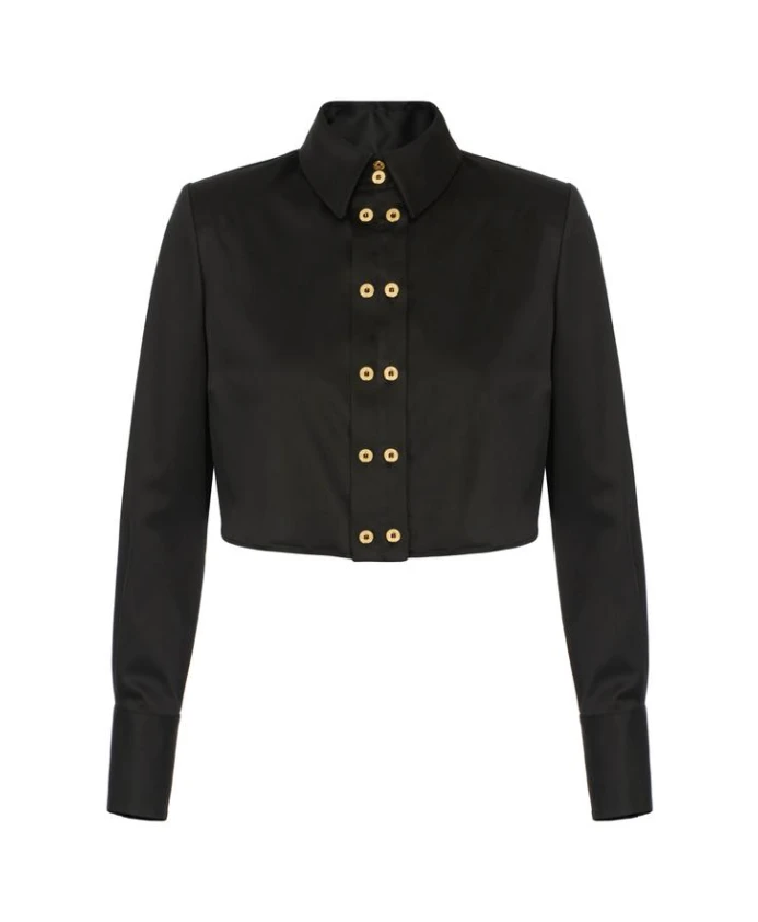 Укороченная хлопковая атласная рубашка Elisabetta Franchi, черный
Укороченная хлопковая атласная рубашка Elisabetta Franchi, черный