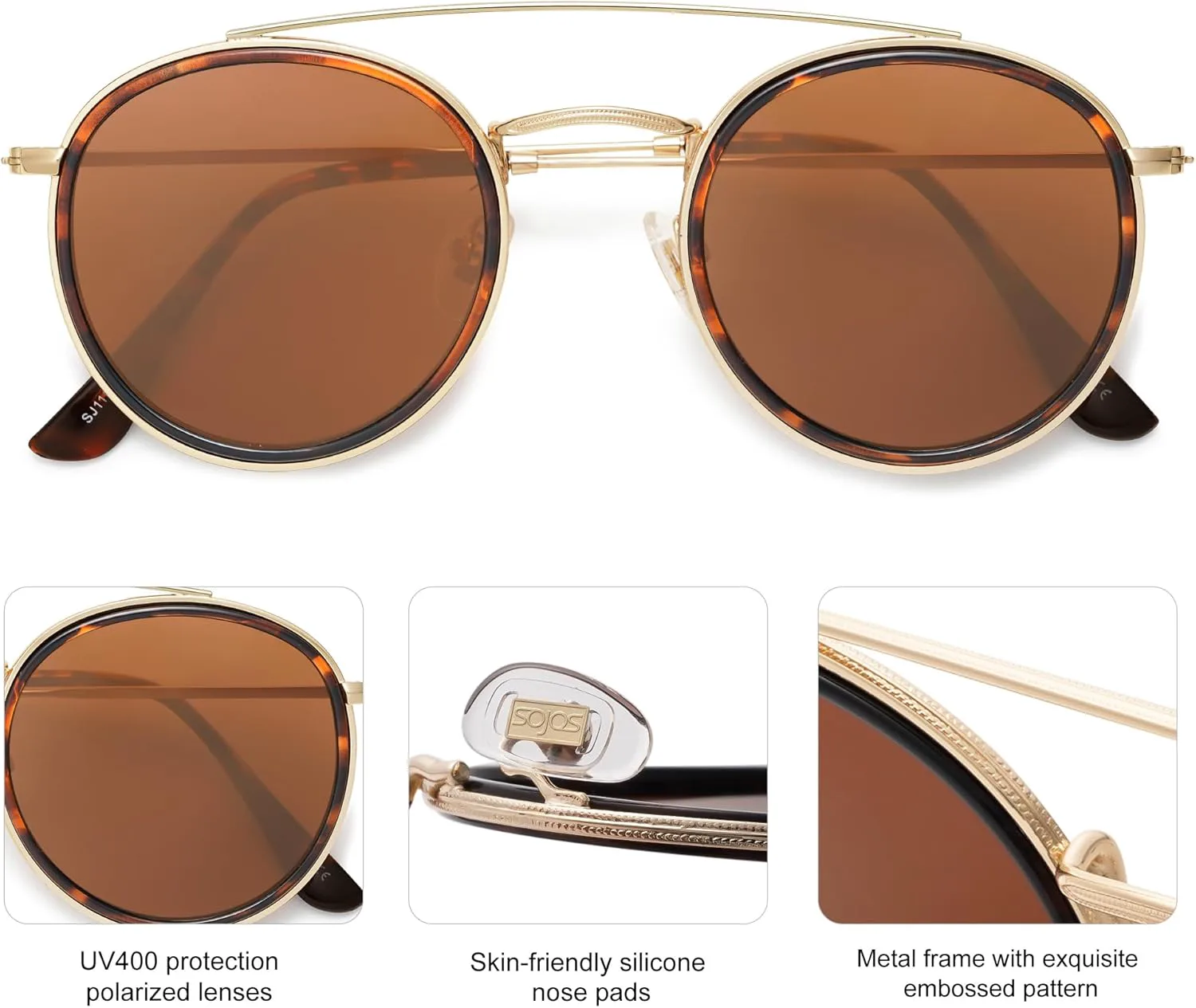 Солнцезащитные очки SOJOS в стиле ретро-винтаж, круглые, поляризованные, для женщин и мужчин, с маленькой двойной перемычкой, модель SJ1104, Tortoise/Brown
Солнцезащитные очки SOJOS в стиле ретро-винтаж, круглые, поляризованные, для женщин и мужчин, с маленькой двойной перемычкой, модель SJ1104, Tortoise/Brown