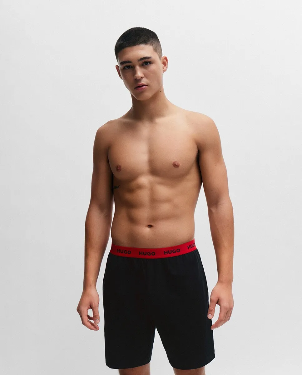 Пижамные шорты эластичной вязки с фирменной деталью на талии Hugo, черный 
Пижамные шорты эластичной вязки с фирменной деталью на талии Hugo, черный