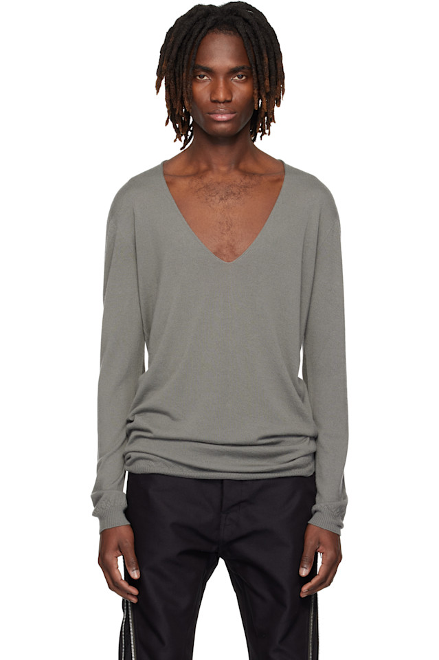 Rick Owens Серый храмовый свитер оверсайз с экстремально V-образным вырезом
Rick Owens Серый храмовый свитер оверсайз с экстремально V-образным вырезом