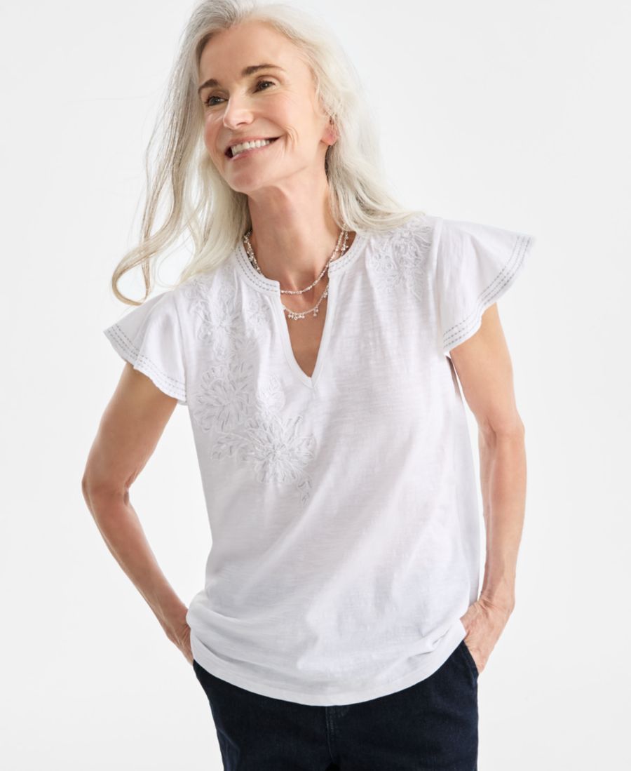 Укороченный хлопковый вязаный топ с вышивкой и рукавами-воланами, эксклюзивно для Macy's Style & Co, Bright White
Укороченный хлопковый вязаный топ с вышивкой и рукавами-воланами, эксклюзивно для Macy's Style & Co, Bright White