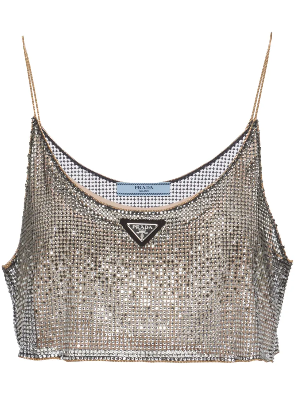 Сетчатый топ со стразами Prada, серебристый
Сетчатый топ со стразами Prada, серебристый