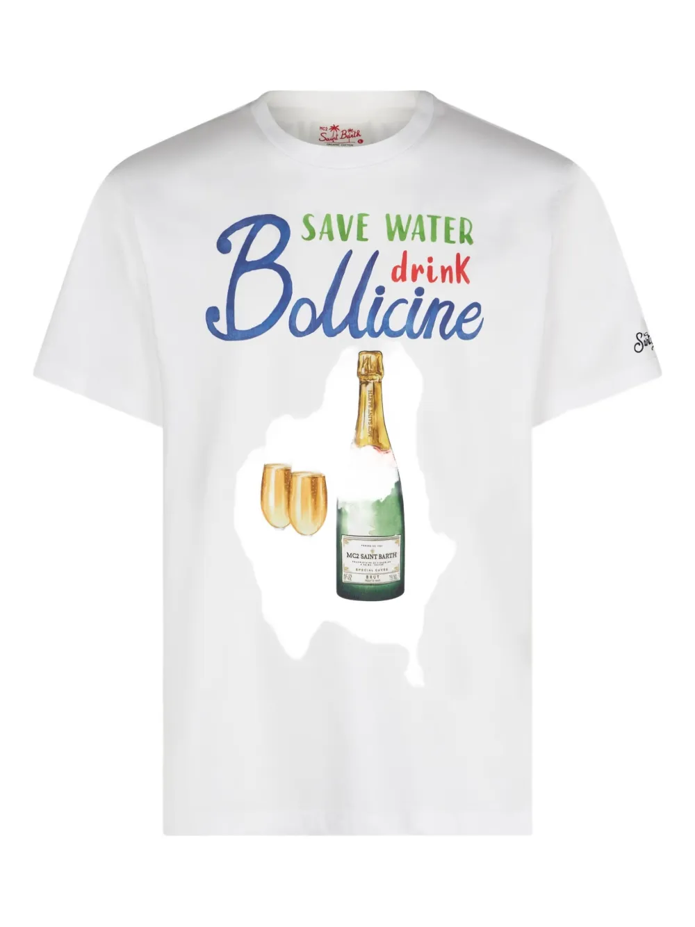 Футболка из хлопка с принтом шампанского MC2 SAINT BARTH, белый 
Футболка из хлопка с принтом шампанского MC2 SAINT BARTH, белый