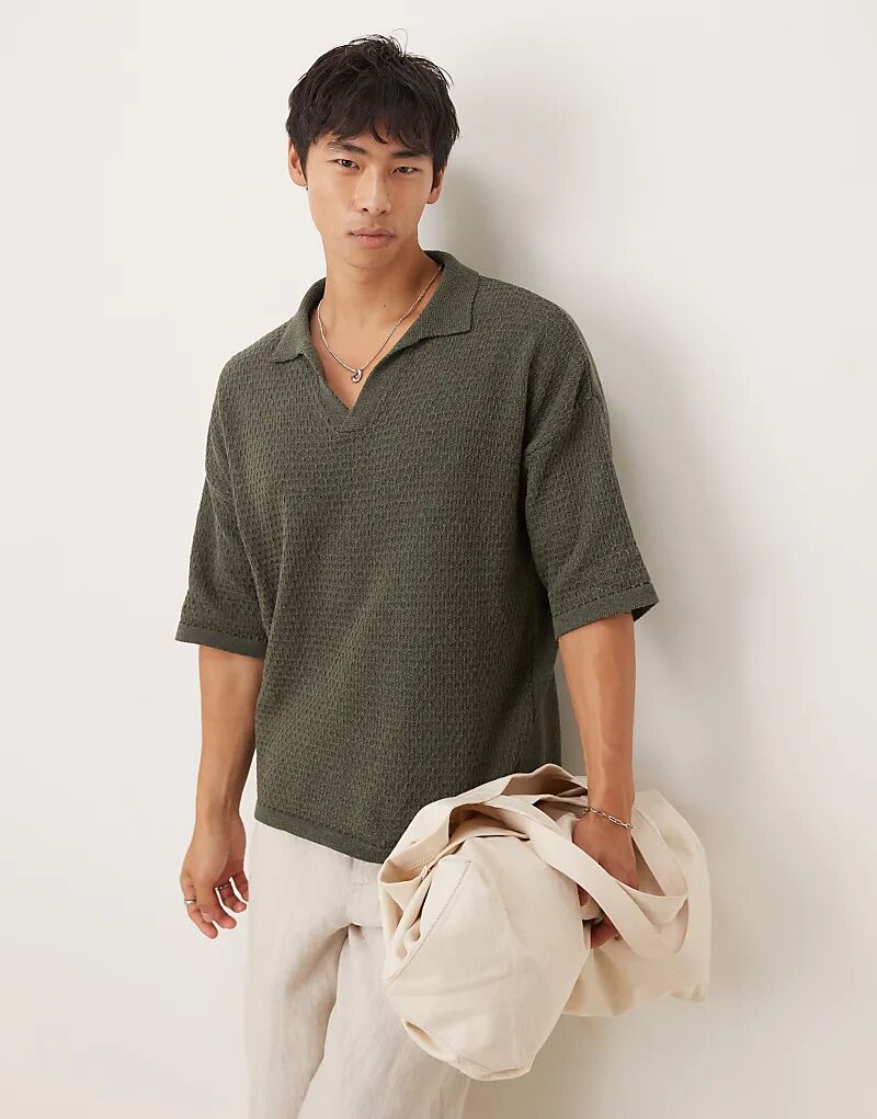 Рубашка-поло свободного кроя с фактурным трикотажем и вырезом на горловине темно-зеленого цвета от ASOS DESIGN
Рубашка-поло свободного кроя с фактурным трикотажем и вырезом на горловине темно-зеленого цвета от ASOS DESIGN