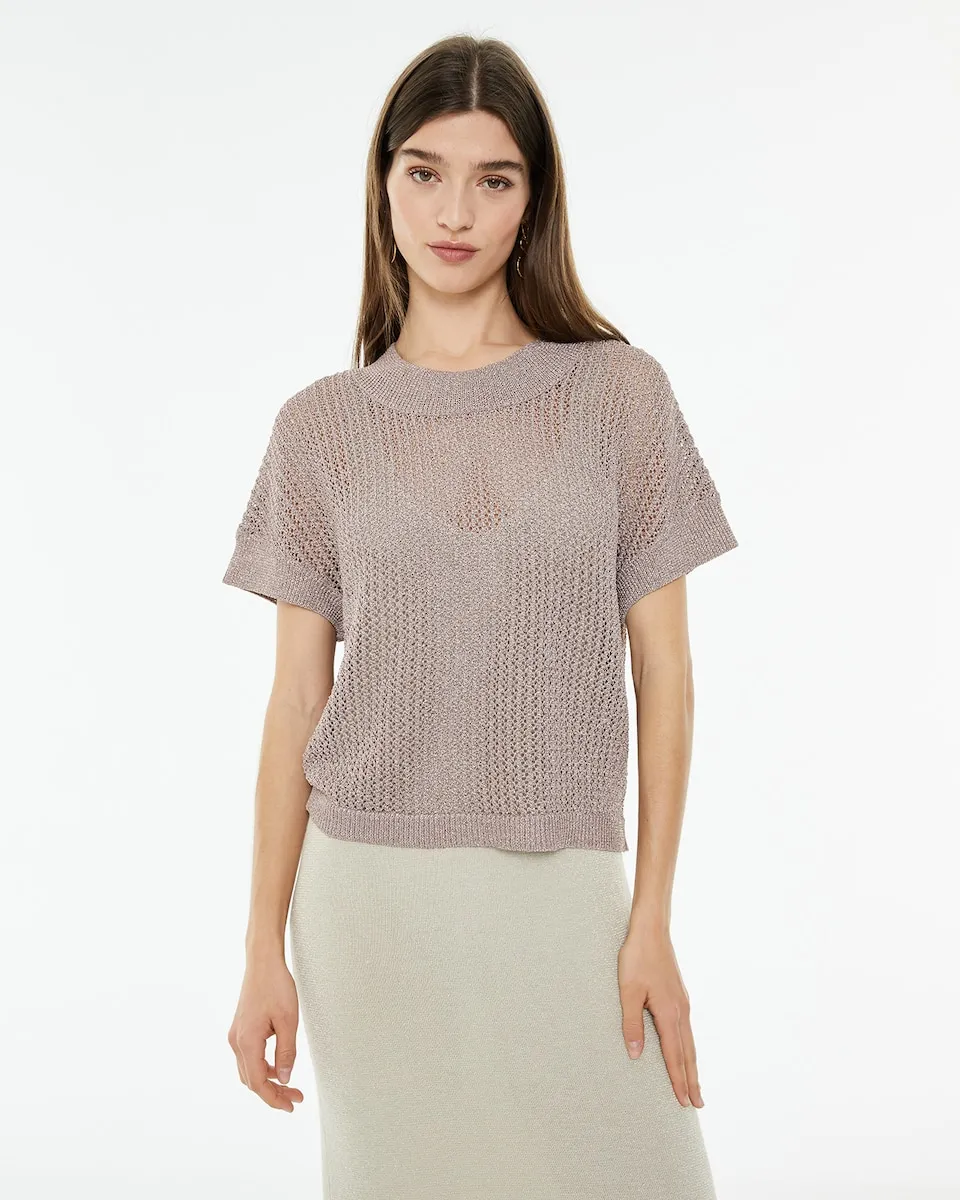 Женский ажурный свитер с люрексом System Action, розовый
Женский ажурный свитер с люрексом System Action, розовый