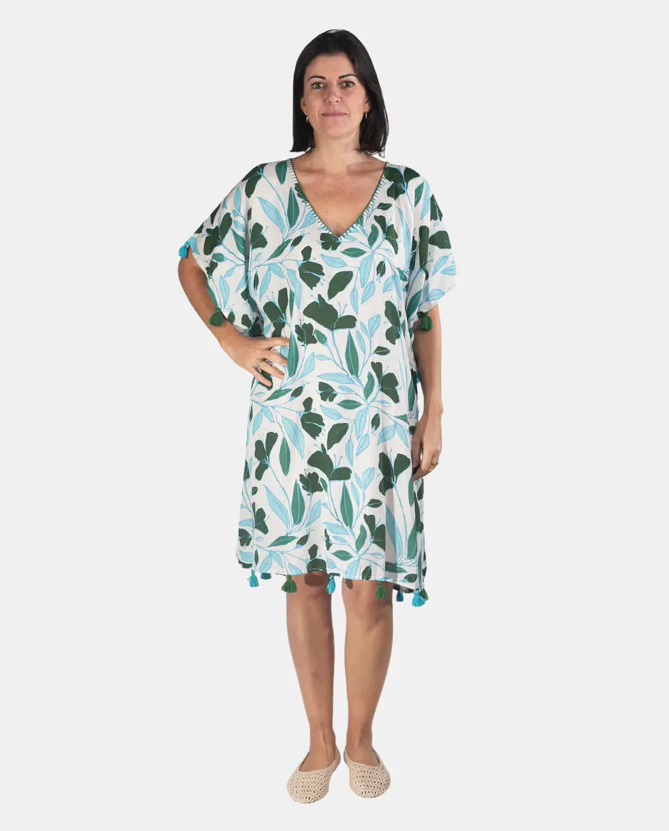 Кафтан с узором из листьев Kbas, бирюзовый
Кафтан с узором из листьев Kbas, бирюзовый